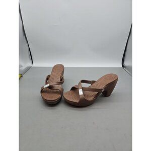 Crocs Cyprus Chunky High Heels Women's 9 Slip On Strappy Sandals Platform Brown